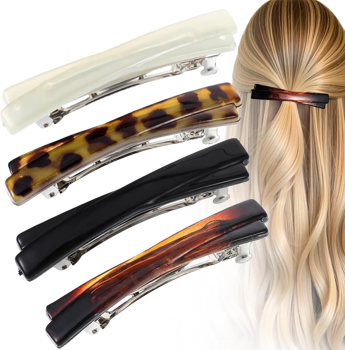 Kleine Franse Haarspeldjes met Schildpadpatroon voor Dames - 4 Stuks