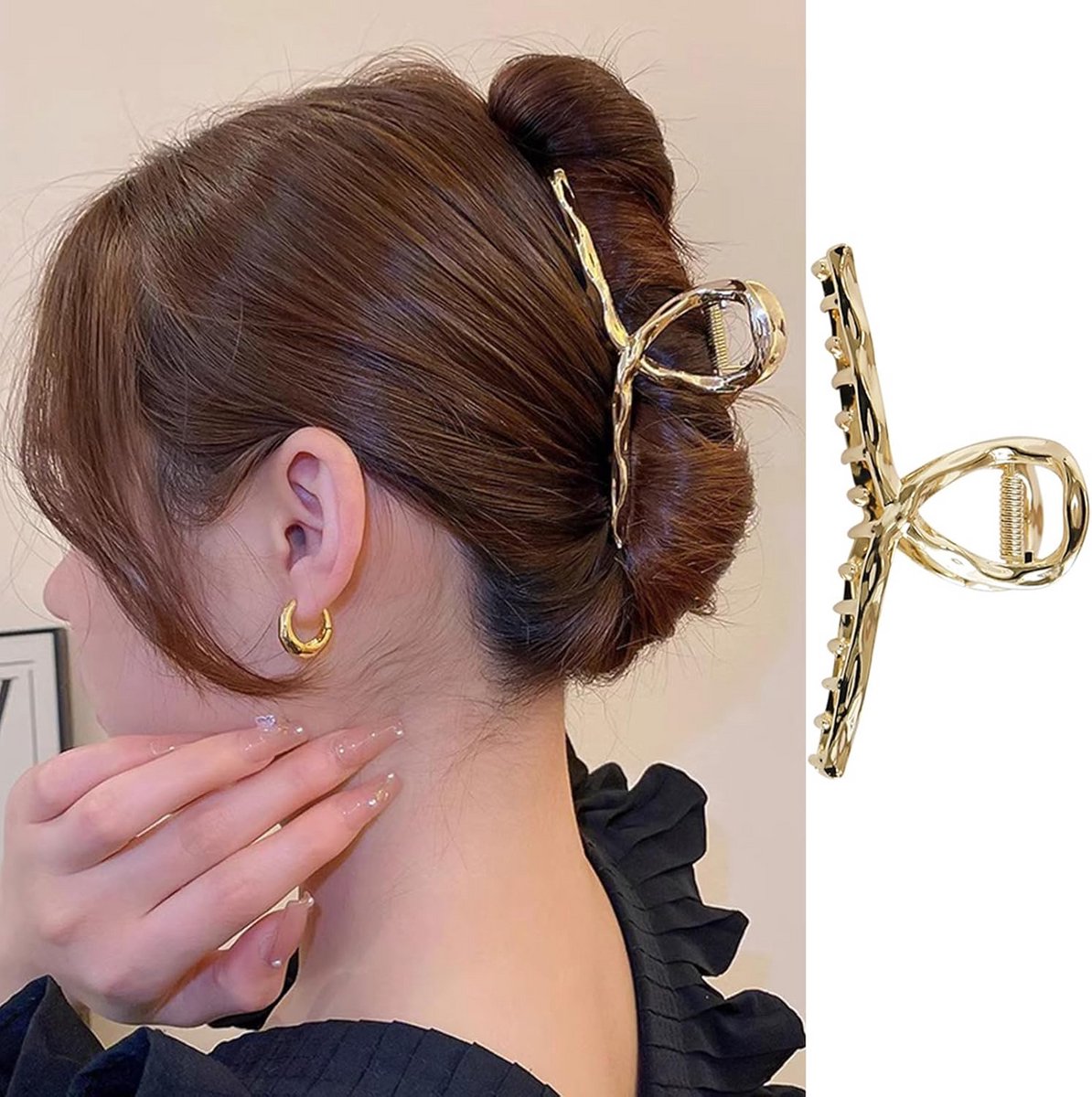 Grote Metalen Haarclip Onregelmatig Goud Kleur Sterke Grip voor Dik en Dun Haar