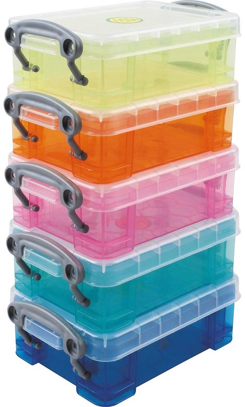 Really Useful Boxes Opbergdoos set van 5 x 0.2 liter assorti kleuren