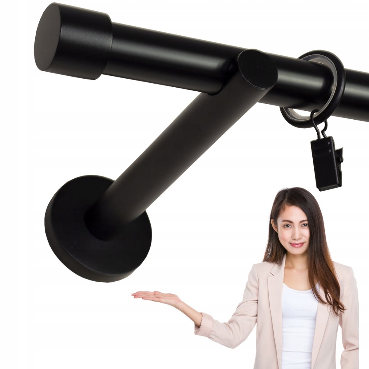 Zwarte Metalen Gordijnstang 120 cm, 19 mm, Stille Ringetjes