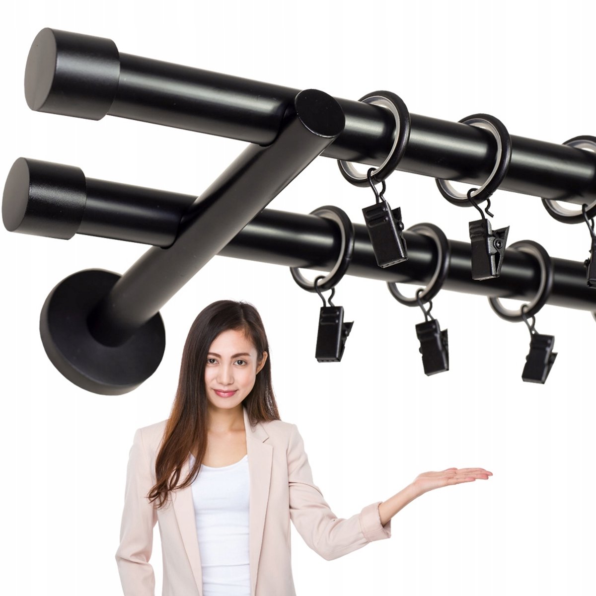 Dubbele Gordijnroede 19mm Mat Zwart 480cm Stille Ringen