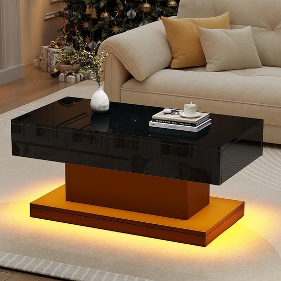 Zwarte Luxe Rechthoekige Salontafel met Ledverlichting kopen? ✔️ Tot 53% korting