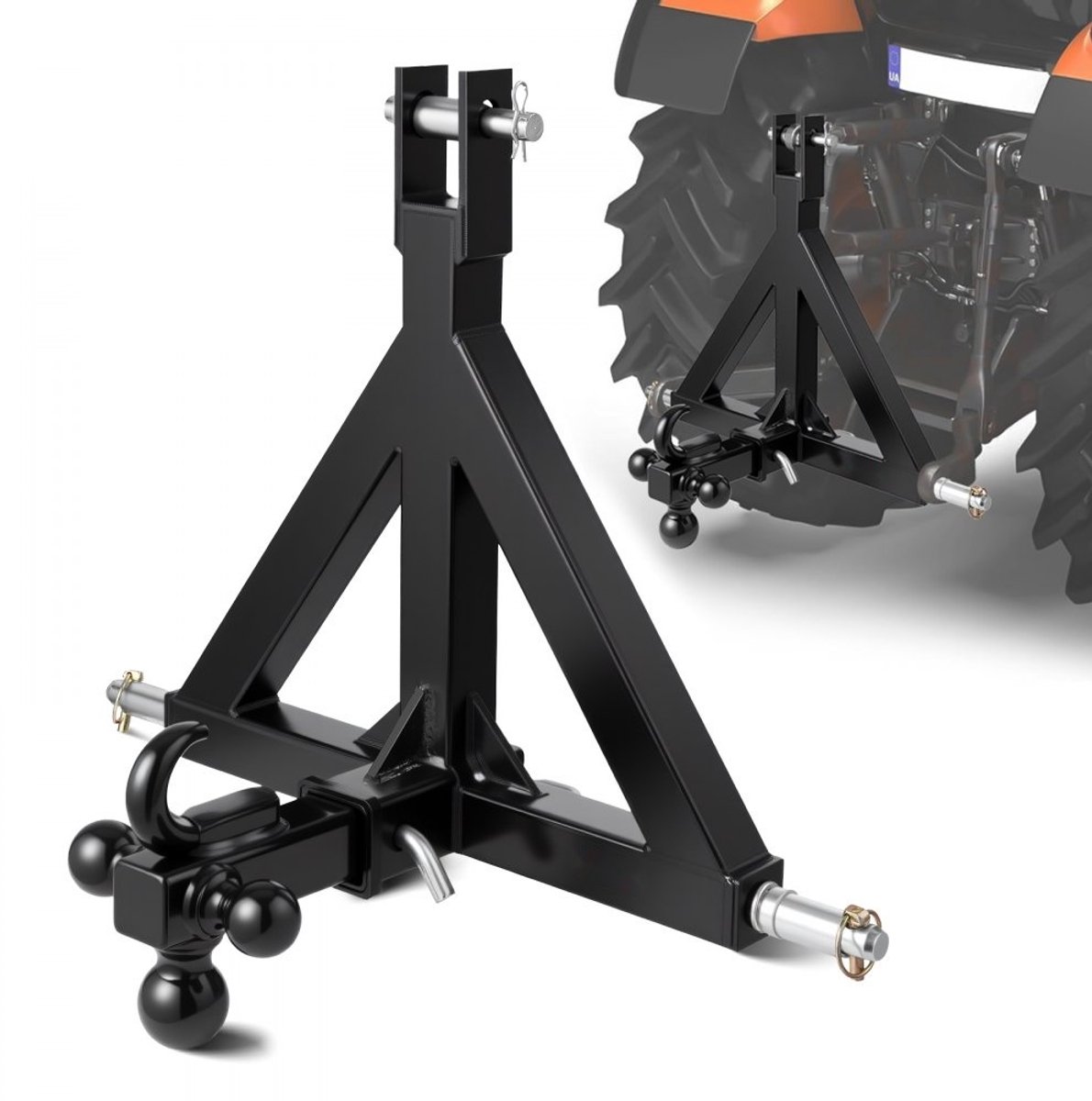 Driepuntshefinrichting - Trekhaakadapter voor Tractor - Ontvanger 5 cm - Drie Trekhaakkogels - Universeel Compatibel