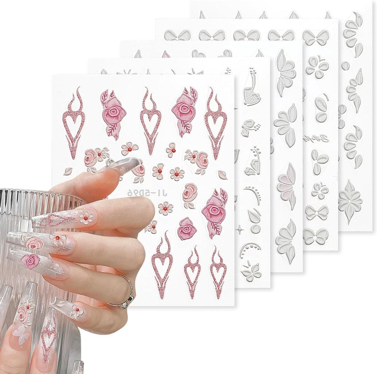 EGoods - 5D reliëf nagelsticker met bloemen, manicurestickers voor dames - nagelaccessoires
