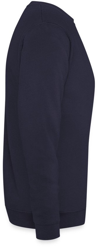 Donkerblauwe trui, van de zijkant gezien.