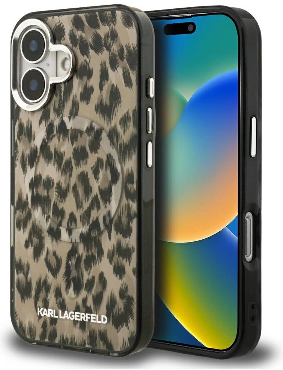 Karl Lagerfeld Backcase hoesje geschikt voor iPhone 16 - Effen Luipaard - Kunstleer