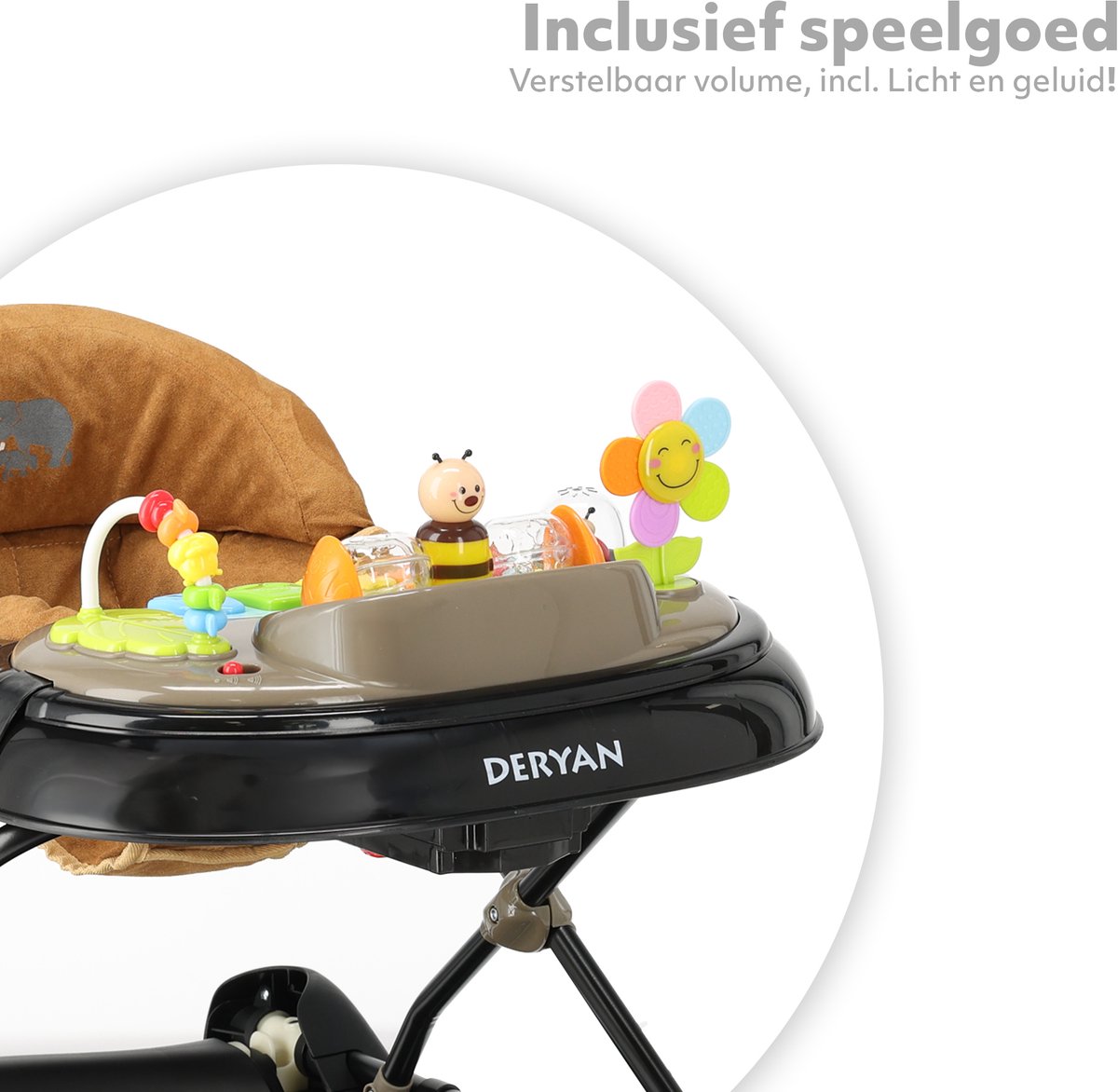 Deryan 4-in-1 Loopstoel - Met speelset - Inklapbaar - Zwart/Nougat – foto 4