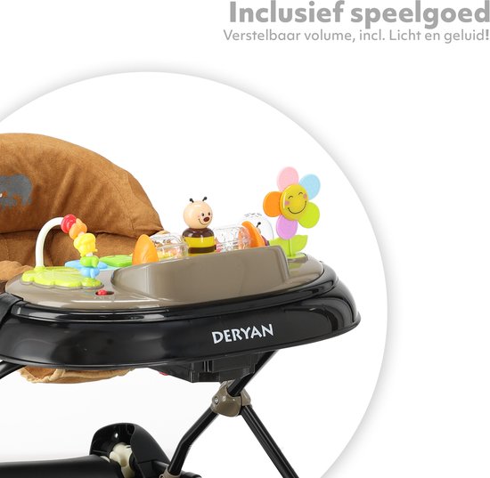 Deryan Luxe 4-in-1 Loopstoel - Schommelfunctie -Inclusief speelset en dienblad - inklapbaar - Zwart/Nougat van Deryan — afbeelding 4