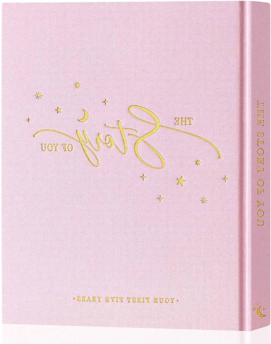 EGoods - Linnen babyboek herinneringen aandenken - Pasgeboren baby eerste 5 jaar dagboek plakboek fotoboek mijlpaal album voor jongen meisje nieuwe ouders (roze, 154 pagina's)