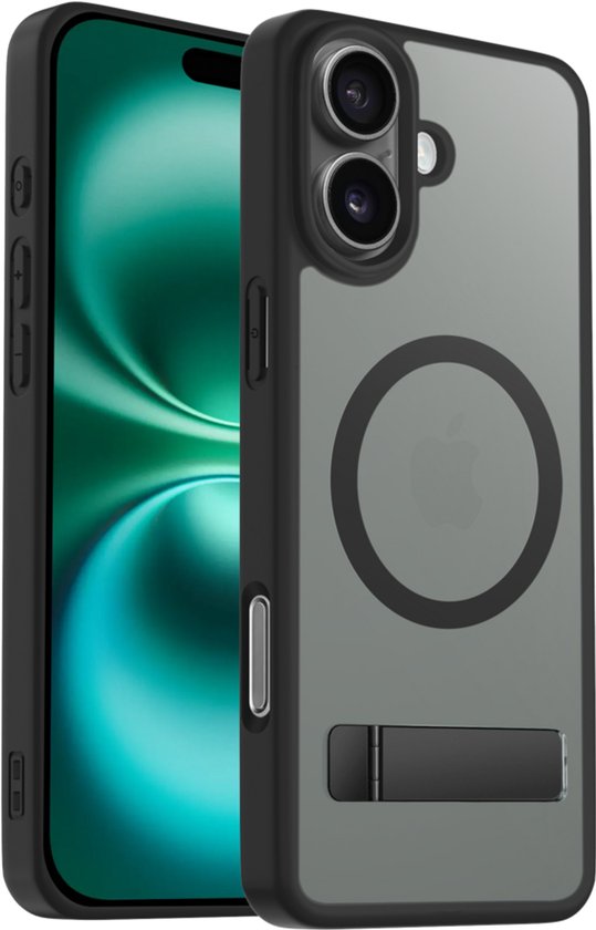 Coverzs Matte Hoesje met Standaard (Zwart) - Geschikt voor iPhone 13 - Hoesje Geschikt voor MagSafe - Stevige Case met Premium Bescherming