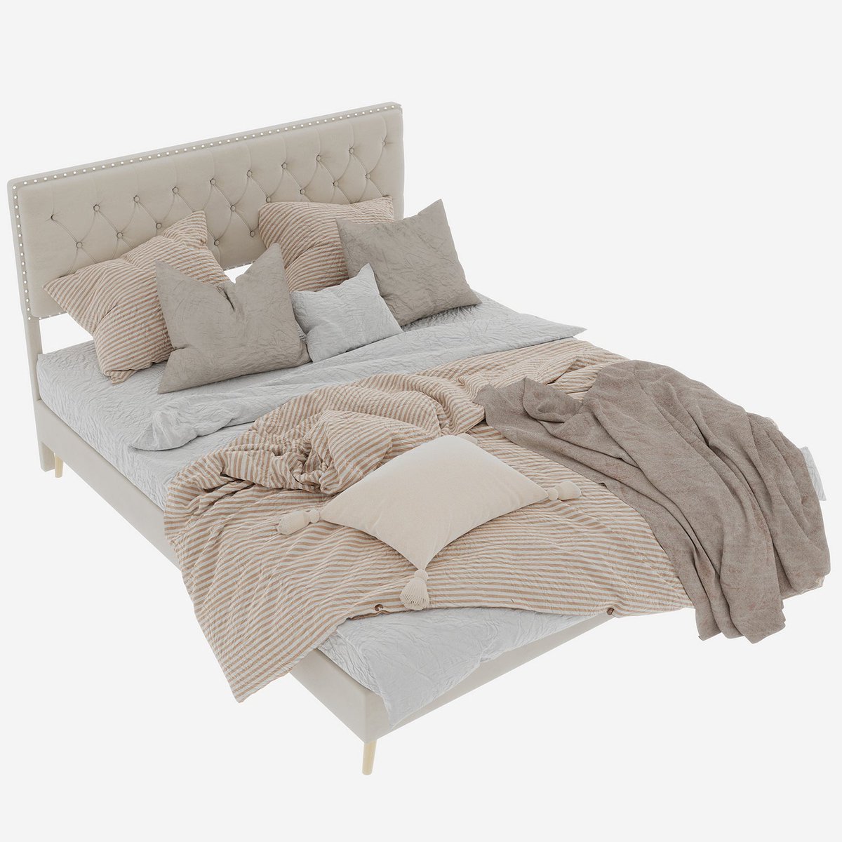 Merax Gestoffeerd Bed 140x200 - Fluwelen Stof Beige - Modern Design - Metalen Frame - Houten Lattenbodem - Zonder Matras