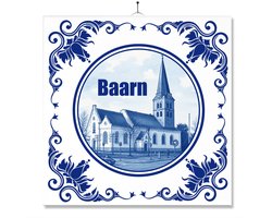 Tegel Met Opdruk | Baarn | Delft Blauw | Cadeau | Inclusief Geschenkdoos | Standaard | Ophangsysteem