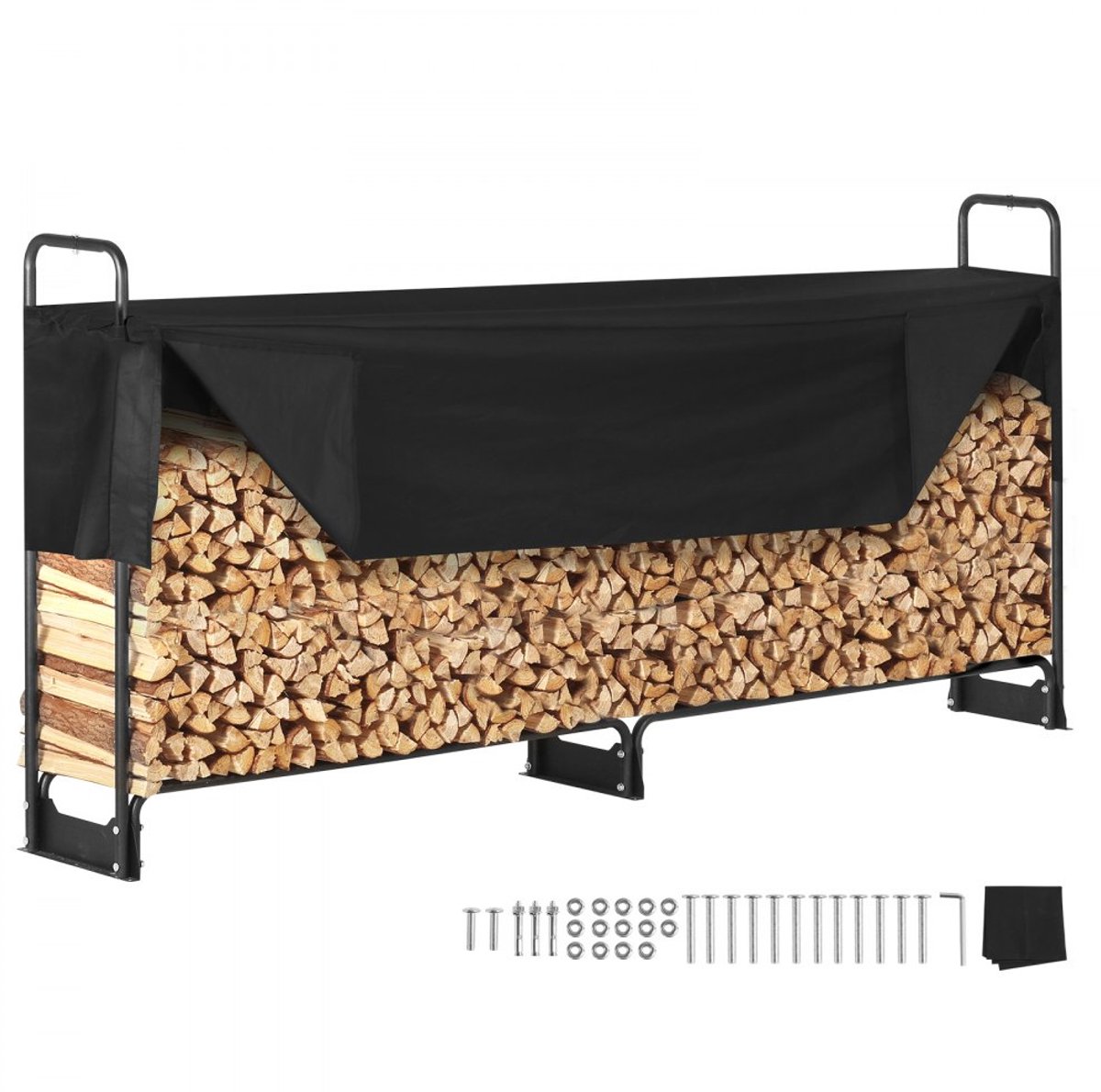 Haardhoutrek - Houtopslagrek Buiten - 259 x 36 x 117 cm - Stalen Frame - Gepoedercoat - Draagvermogen 300 kg - Met Waterdichte Hoes