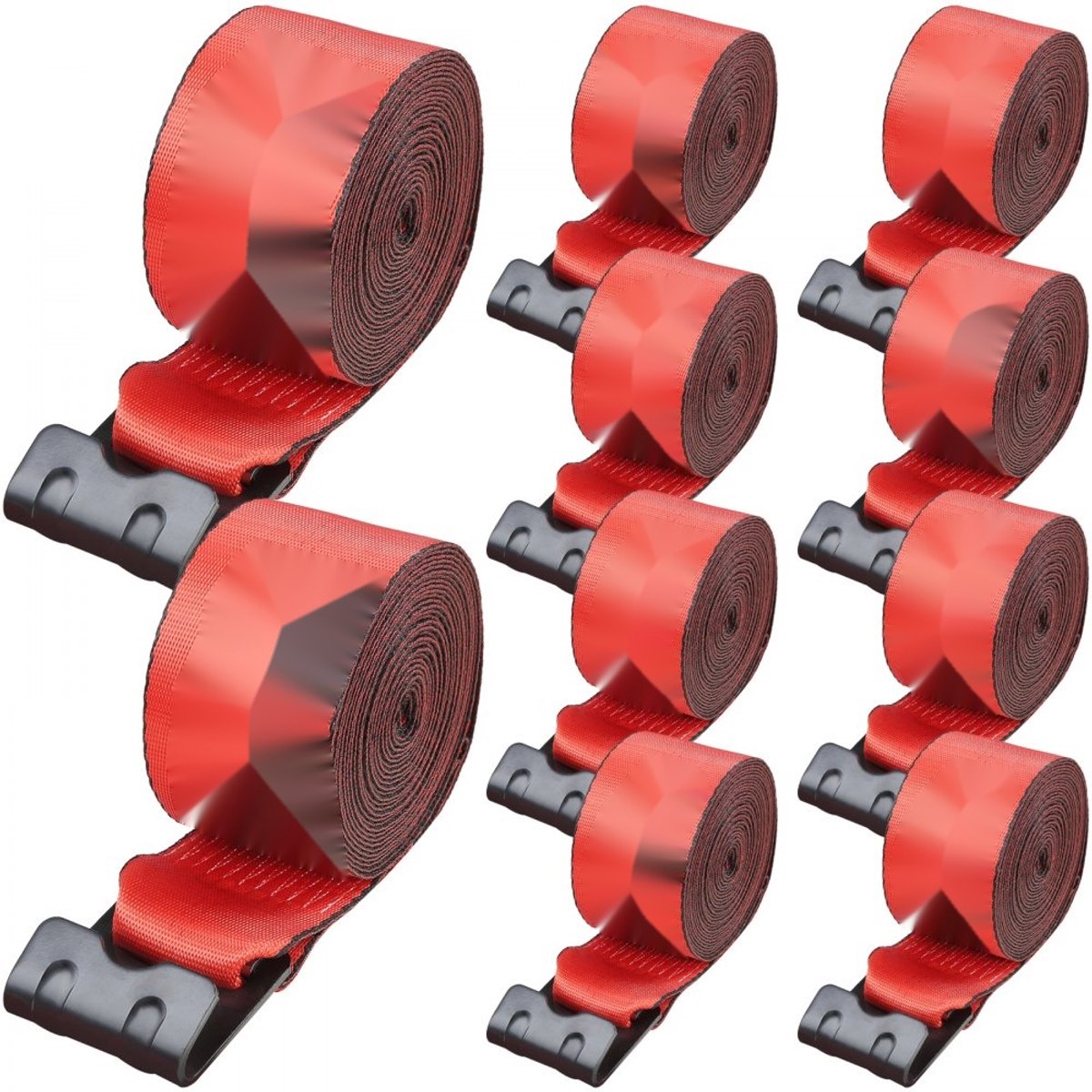 Spanband / sjorband vrachtwagen - Met platte haak - 10 cm x 9 m - Werklast 2725 kg - Breeksterkte 8280 kg - Set van 10 - Rood