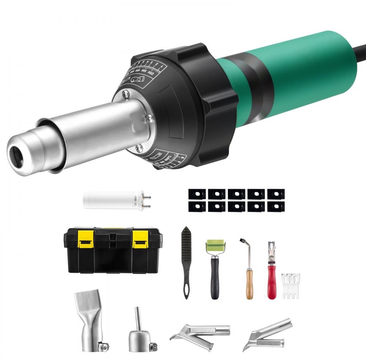 Kunststof Lasapparaat - Heteluchtpistool 1600W - Regelbaar 50-600°C - Set Met 11 Accessoires - Met Koffer, Mondstukken, Rol en Messen - Voor PP/PE/PVC/TPO/Vinyl