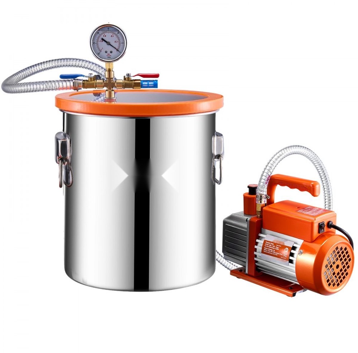 Vacuümkamer & Vacuümpomp Set - Ontgassingskamerset - 19 L RVS Kamer - Enkeltraps Pomp 3,5 CFM (6 m³/u) - Acryl Deksel - Met Olie & 1,5 m Slang - Voor Hars, Siliconen & Epoxy