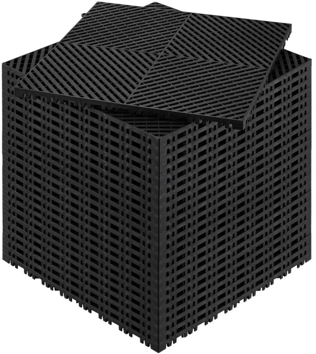 Koppelbare drainagetegels - Modulaire kliktegels - Set van 24 - 41,5 x 41,5 cm per tegel - 17,6 mm dik - Antislip - Voor douche en garage - Zwart