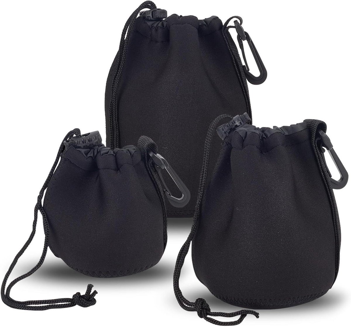 EGoods - Cameralens tas met trekkoord en draaibare klem, 3 stuks voor neopreen lenzen - beschermende hoes tot 7 15 cm