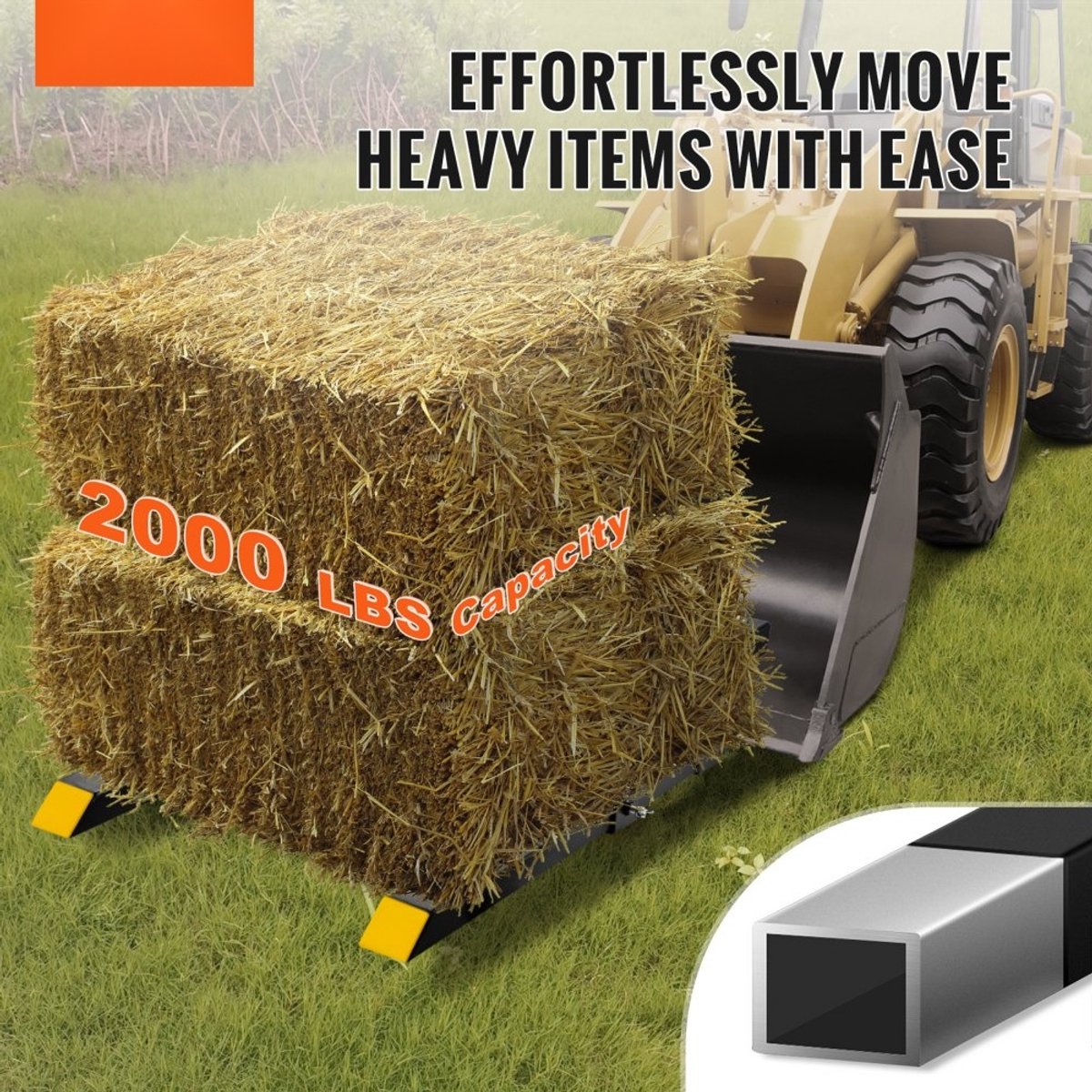 Palletvorken - Heftruck/Frontlader Palletframe - Draagvermogen 907 kg - Verstelbare Breedte 49,5–91,5 cm - Vorklengte 76 cm - Totale Lengte 109 cm - Vorkenbord 109 x 7 x 23 cm