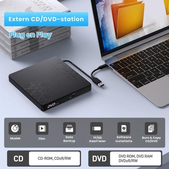 SNJY® CD Speler - DVD speler voor PC - Externe CD Speler Laptop — afbeelding 2