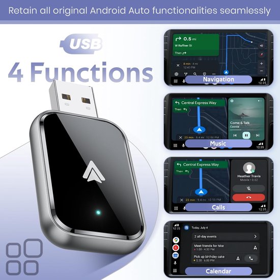 CarPlay Dongle - Draadloze Android Auto Adapter, Converteert Bedraad naar Draadloos, Miniformaat met USB-C Verlenging, Stabiel & Snel, Ondersteunt Originele Autobediening