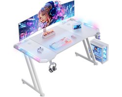 Grand bureau de jeu 120x60cm avec éclairage LED - Table PC avec support de casque et porte-gobelet