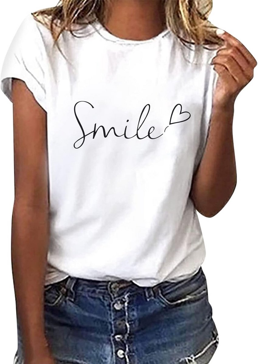 Dames T-Shirt met Print - Zomer Top met Ronde Hals en Korte Mouwen
