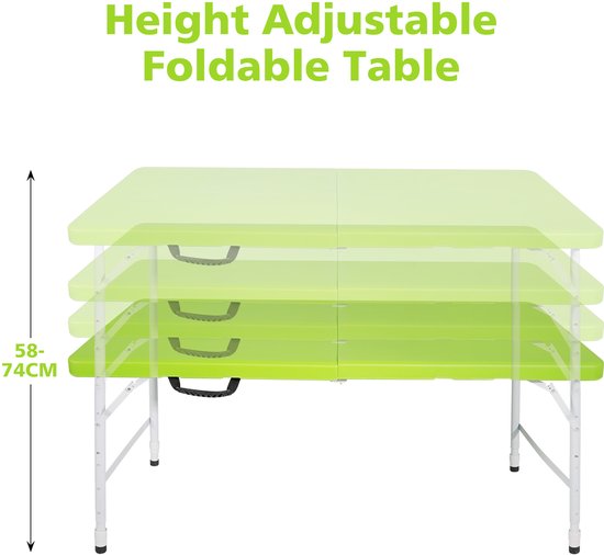 Campingtafels 125 cm - Inklapbare Vouwtafel Met Handgreep En Verstelbare Hoogte - Multifunctioneel - Kunststof - Groen — afbeelding 5