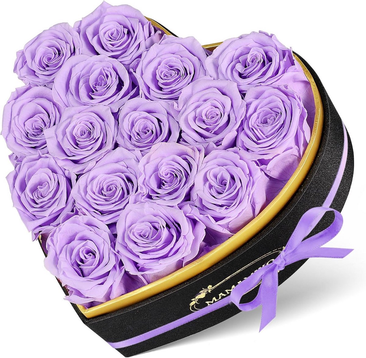 Eeuwige Rozen - Gestabiliseerde Bloemen - Decoratie Cadeau - Hartvormige Doos - 16 Stuks - Paars Roze