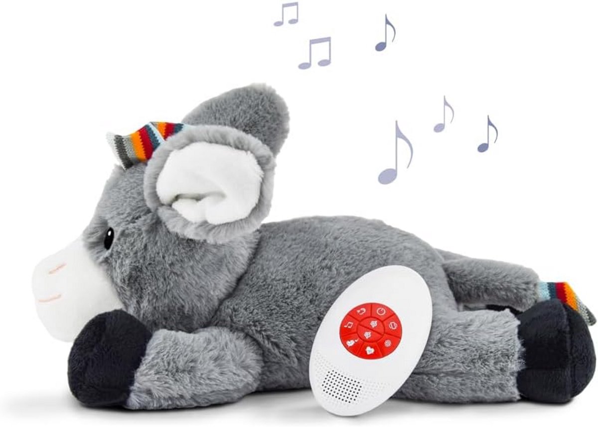 Slaapknuffel Ezel met Hartslag Geluid en White Noise voor Baby's