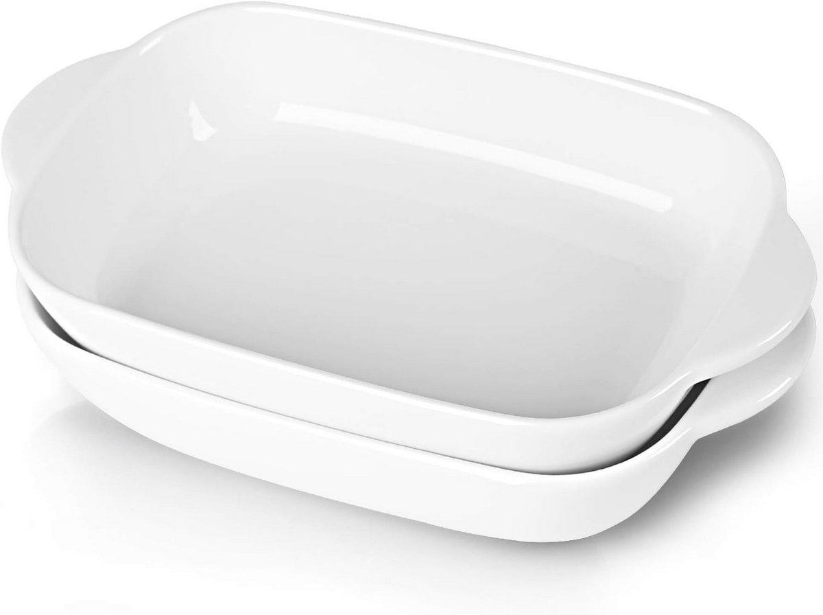 Set van 2 Keramische Rechthoekige Bakschalen met Handvatten - Ovenbestendig