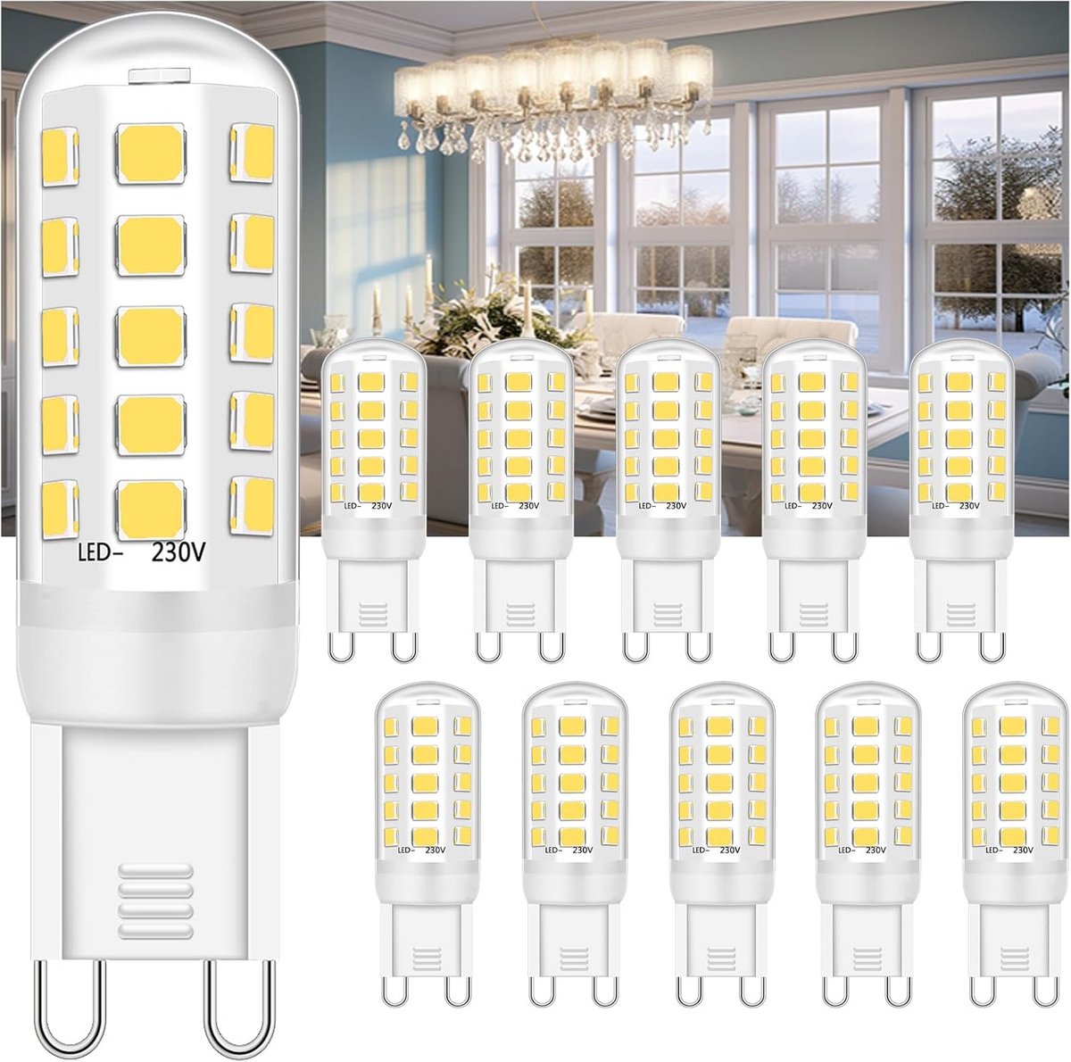 Set van 10 G9 LED Lampen 5W 4000K Daglicht Wit Energiezuinig