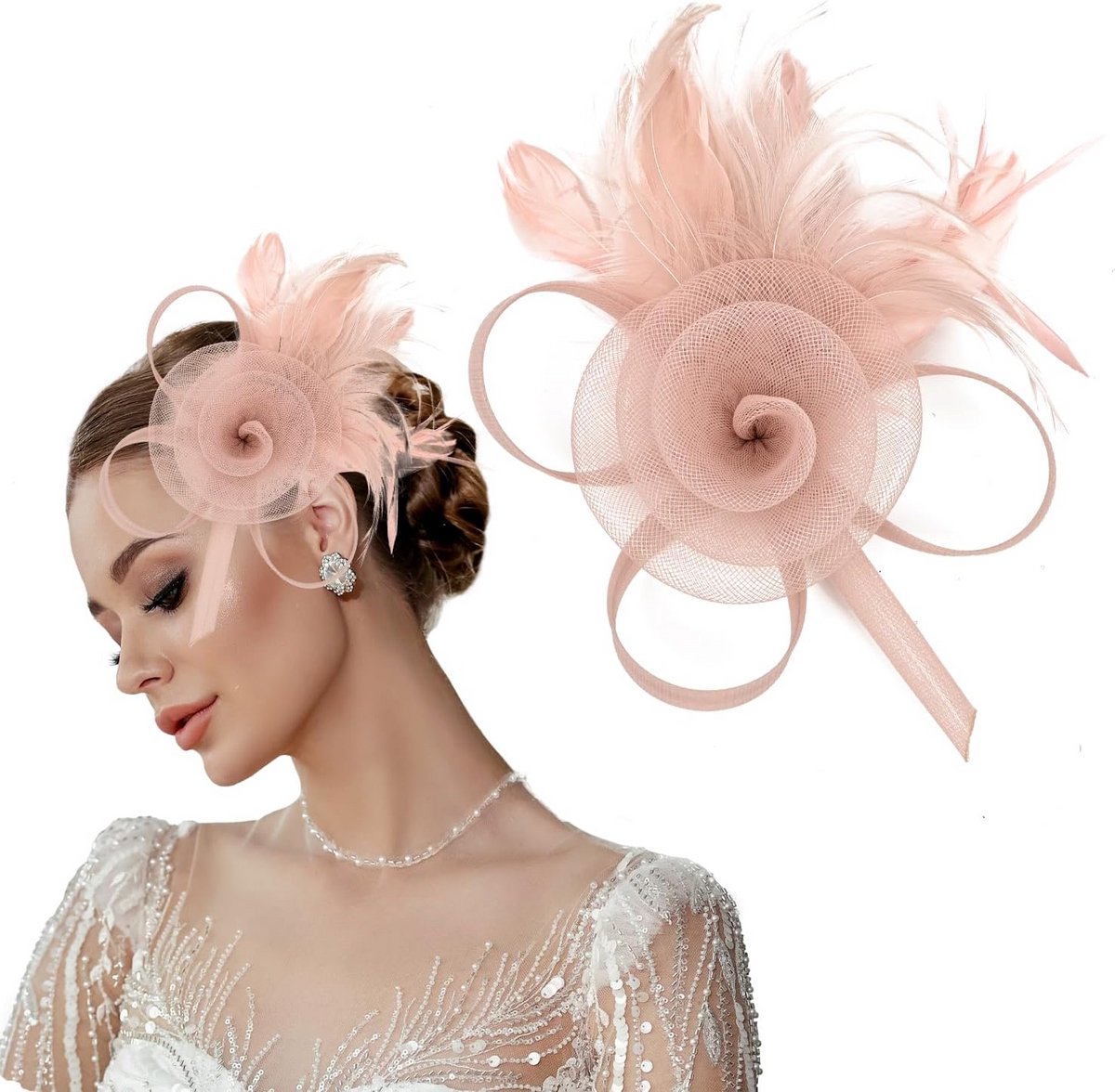 Elegante Hoofdtooi met Veren en Gaas - Feestelijk Haaraccessoire voor Bruiloft en Gala