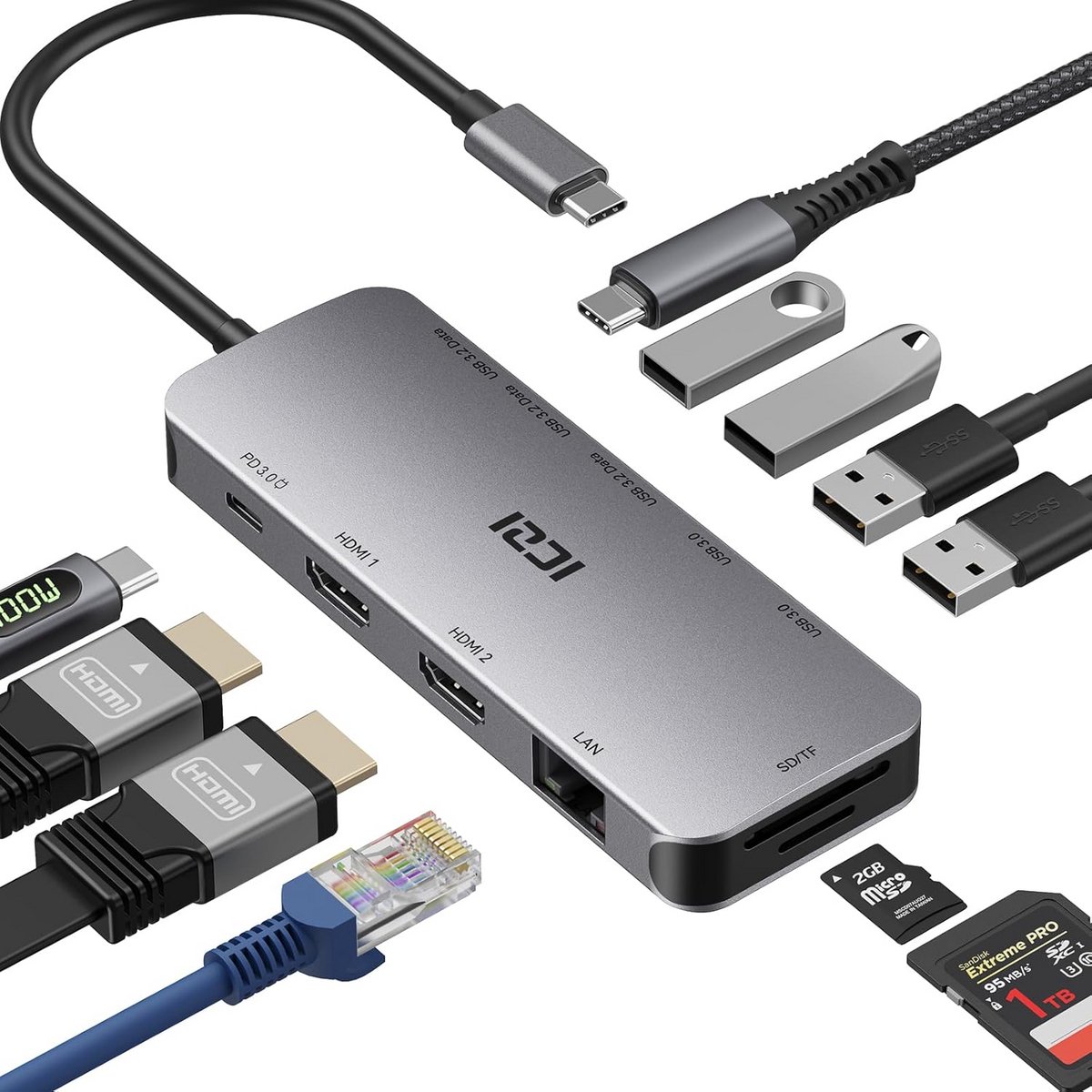 USB-C Hub met HDMI 4K, Gigabit LAN en 100W Power Delivery