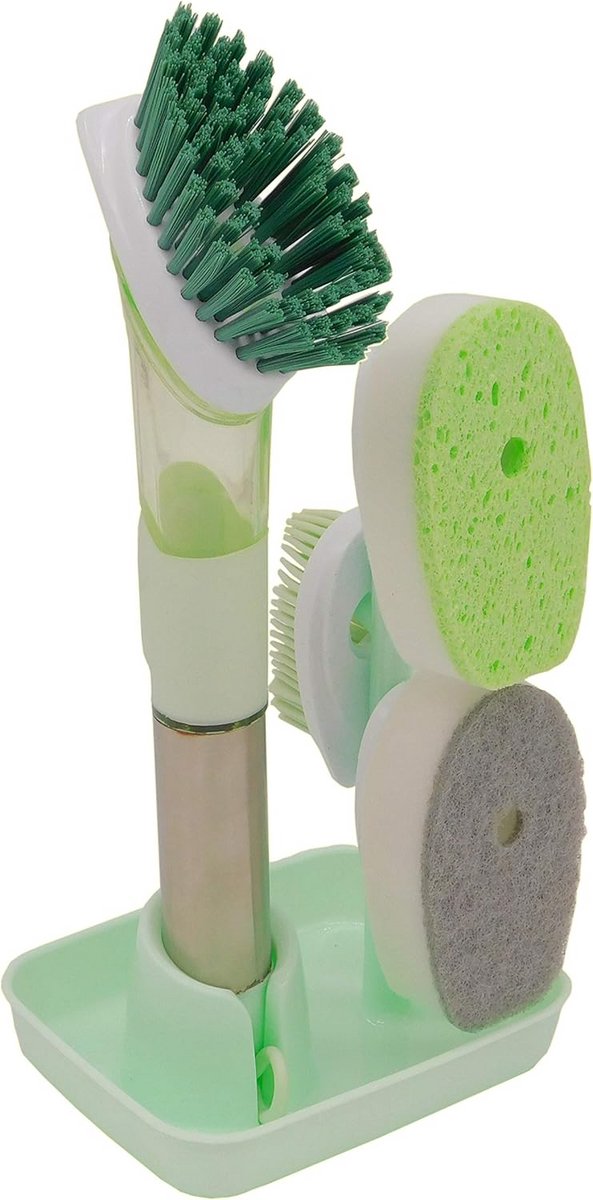 Vaatwasborstel 5-in-1 met Zeepdispenser en 4 Opzetborstels