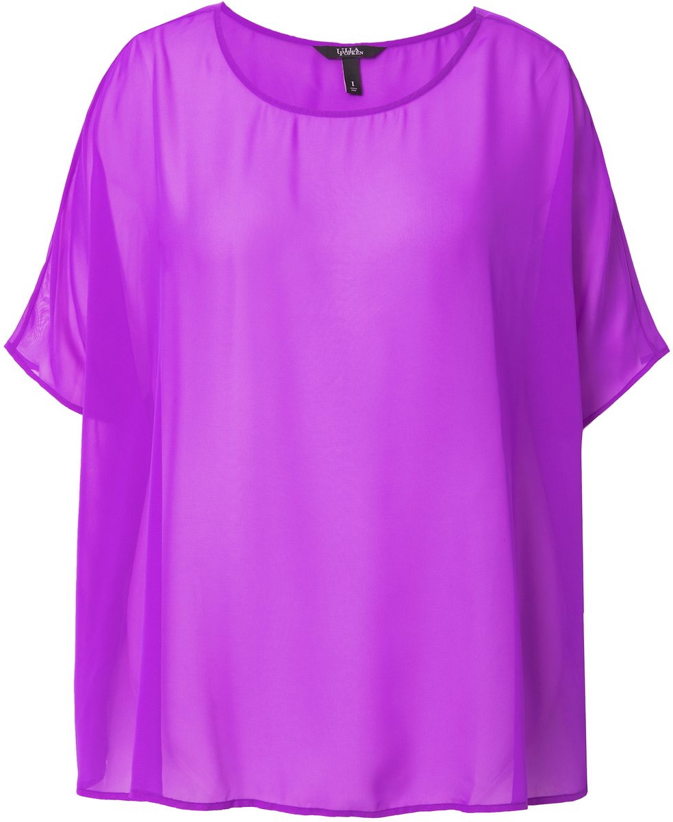 Ulla Popken - Dames - Chiffon blouse oversized ronde hals halve mouwen - Purper - Maat 1+