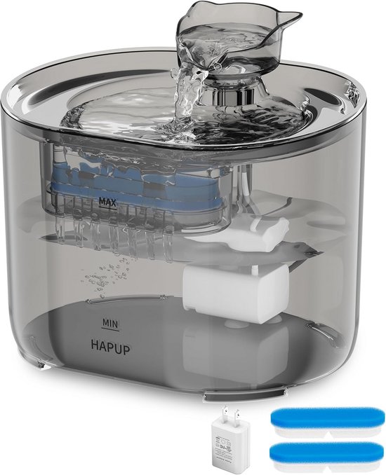 NICREW Kattenfontein – Automatisch, 2 Liter, Ultra Stil, Met Actieve Koolfilter, Inclusief Waterpomp, Grijs