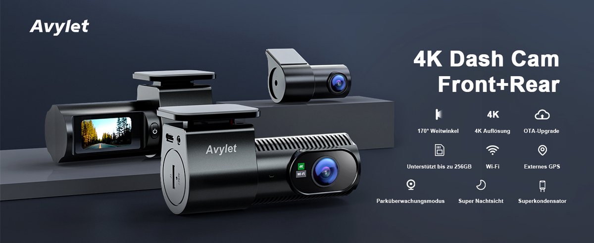 A4 Dual Dashcam voor auto - Ultra 4K & 1080P Dashcam - Voor en Achter Camera - WiFi en GPS - 3 inch met App - Full HD achter camera - FullHD resolutie - Night vision - G-sensor - loop recording – foto 2