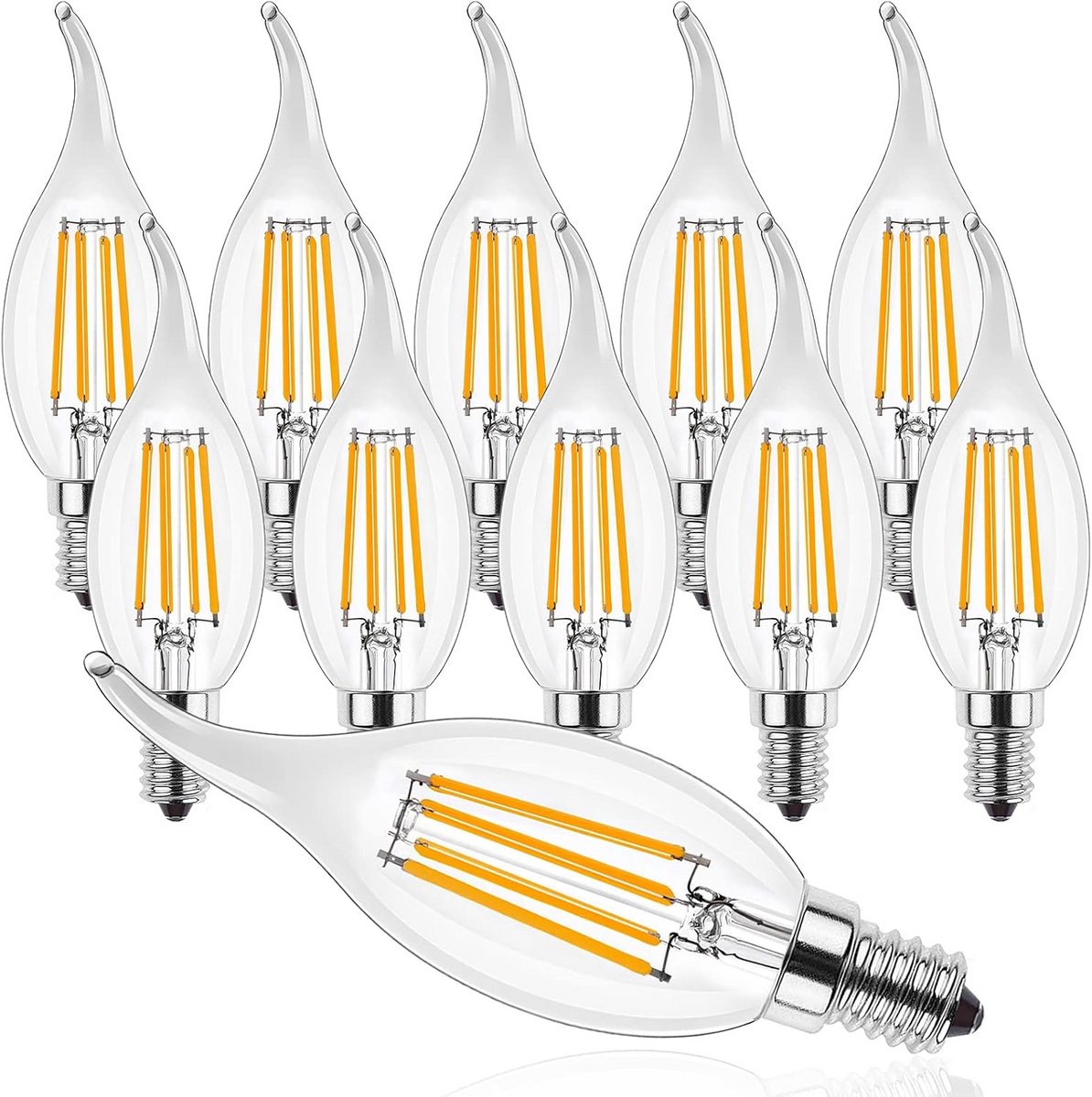 Set van 10 Dimbare E14 LED Kaarslampen 4W Warm Wit 2700K Kroonluchter Vervangt 40W