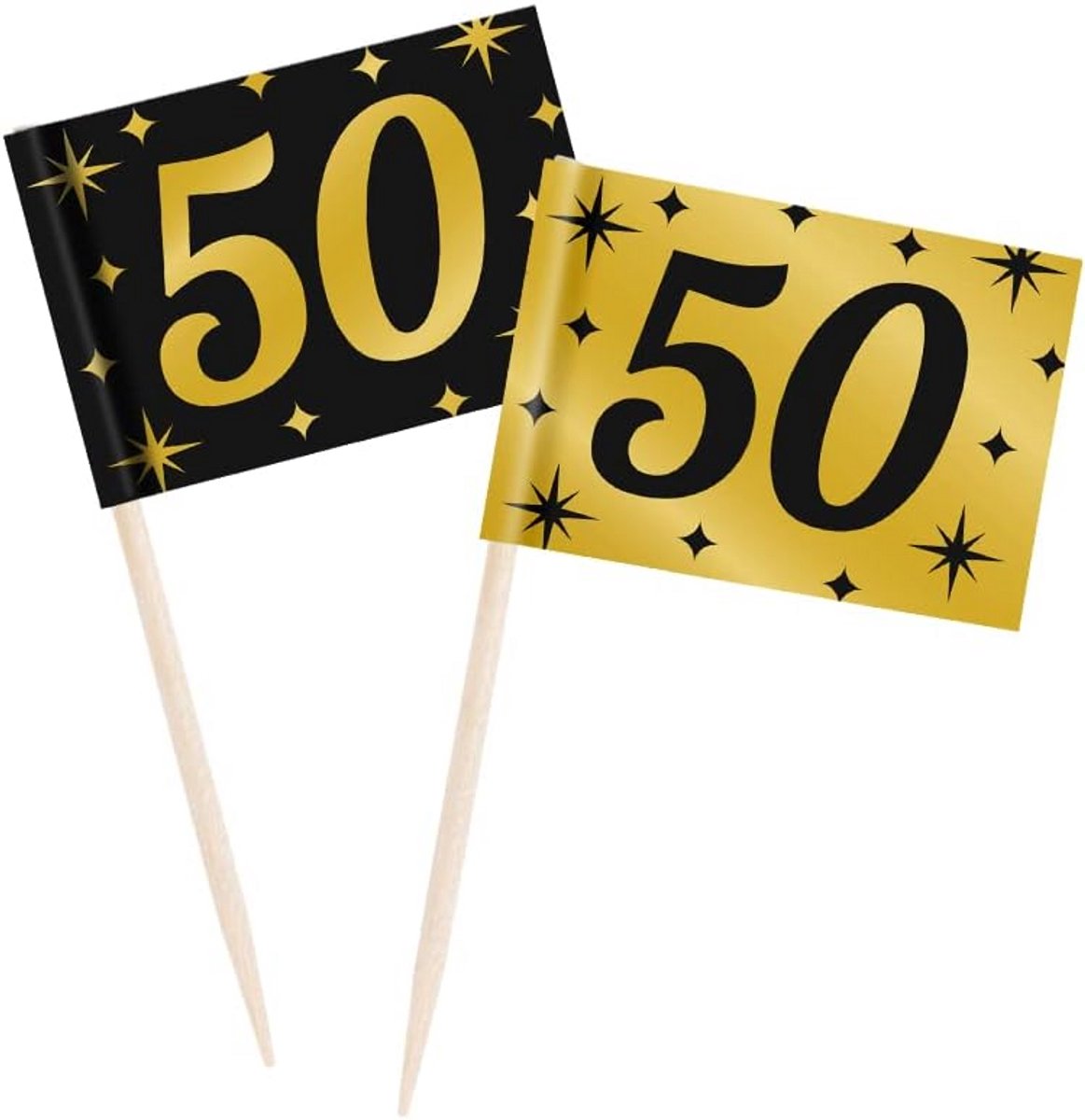 Cocktailprikkers Feestversiering 50ste Verjaardag Zwart Goud 50 Stuks