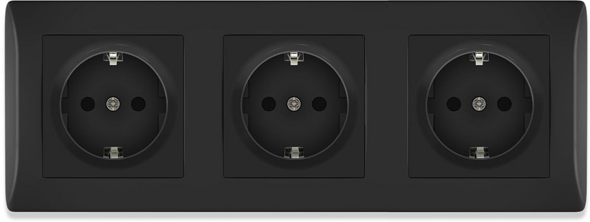 Inbouw Stopcontact - Driedubbele Wandcontactdoos - Elektrische Aansluitingen - Met Snelkoppeling - 223mm - Zwart