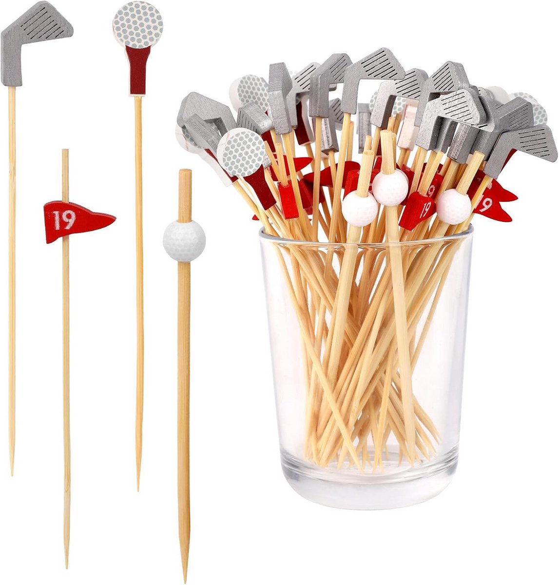 200 Stuks Houten Golf Cocktailprikkers - 4 Thema Stijlen voor Drankjes en Feestdecoratie
