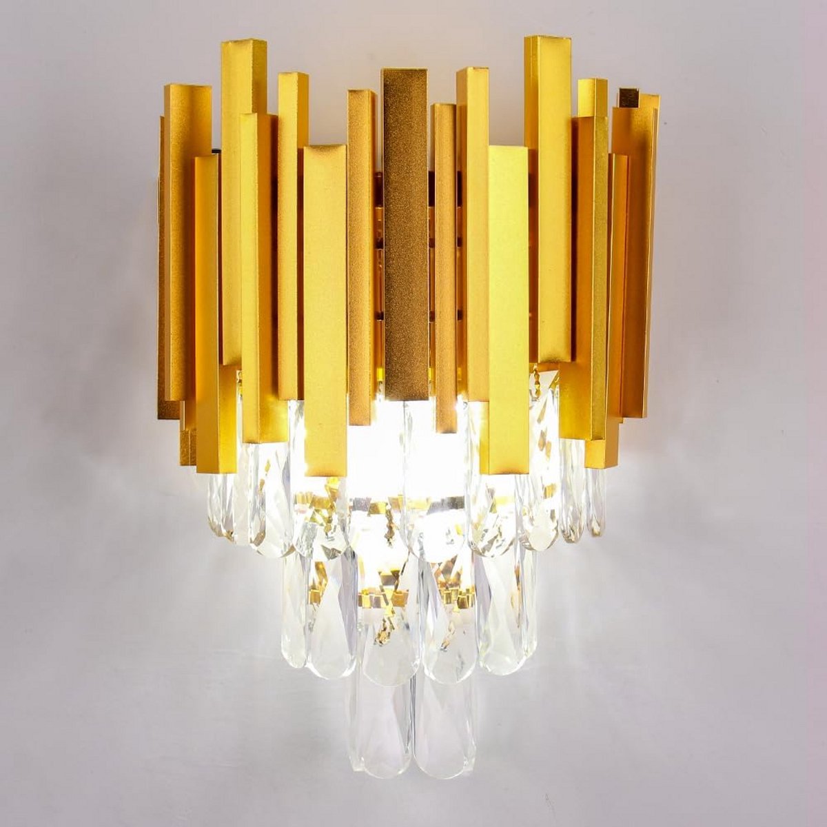 Driezijdige Goudkleurige Kristallen Wandlamp Moderne LED Verlichting