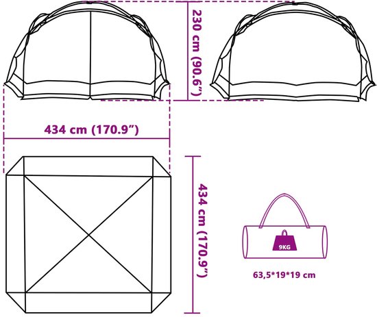 vidaXL - Camping - Muggennet - met - Deuren - Blauw - 10-Persoons - Waterproof van Vidaxl — afbeelding 4