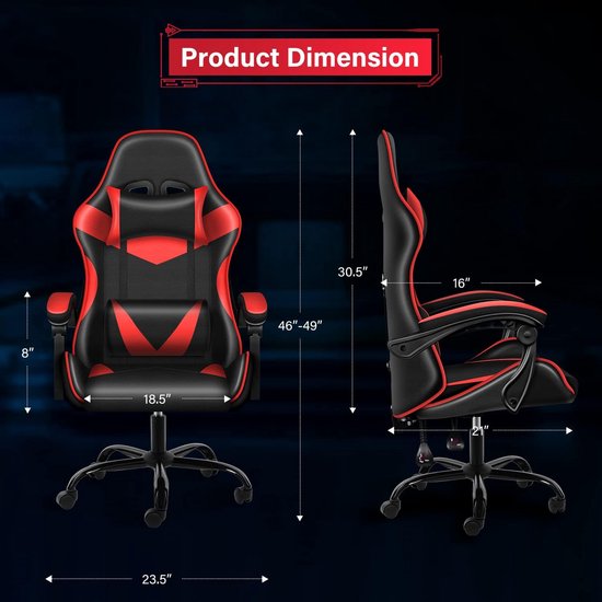 Ergonomische Gamingstoel Rood/Zwart - In Hoogte Verstelbaar met 360° Draaibare Zitting — afbeelding 4