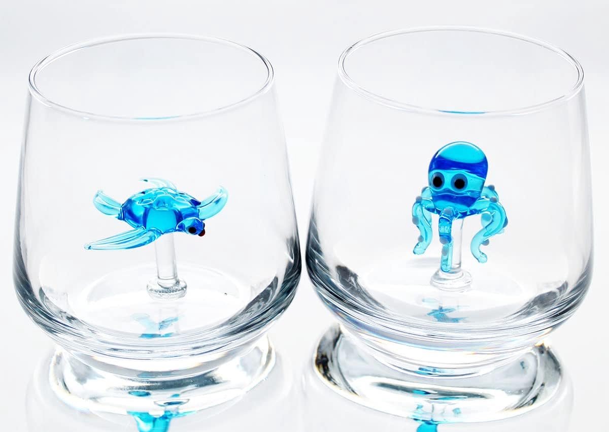Handgeblazen Glas 350 ml met 3D Figuurtje - Cadeau voor Drankjes van Water, Wijn & Melk