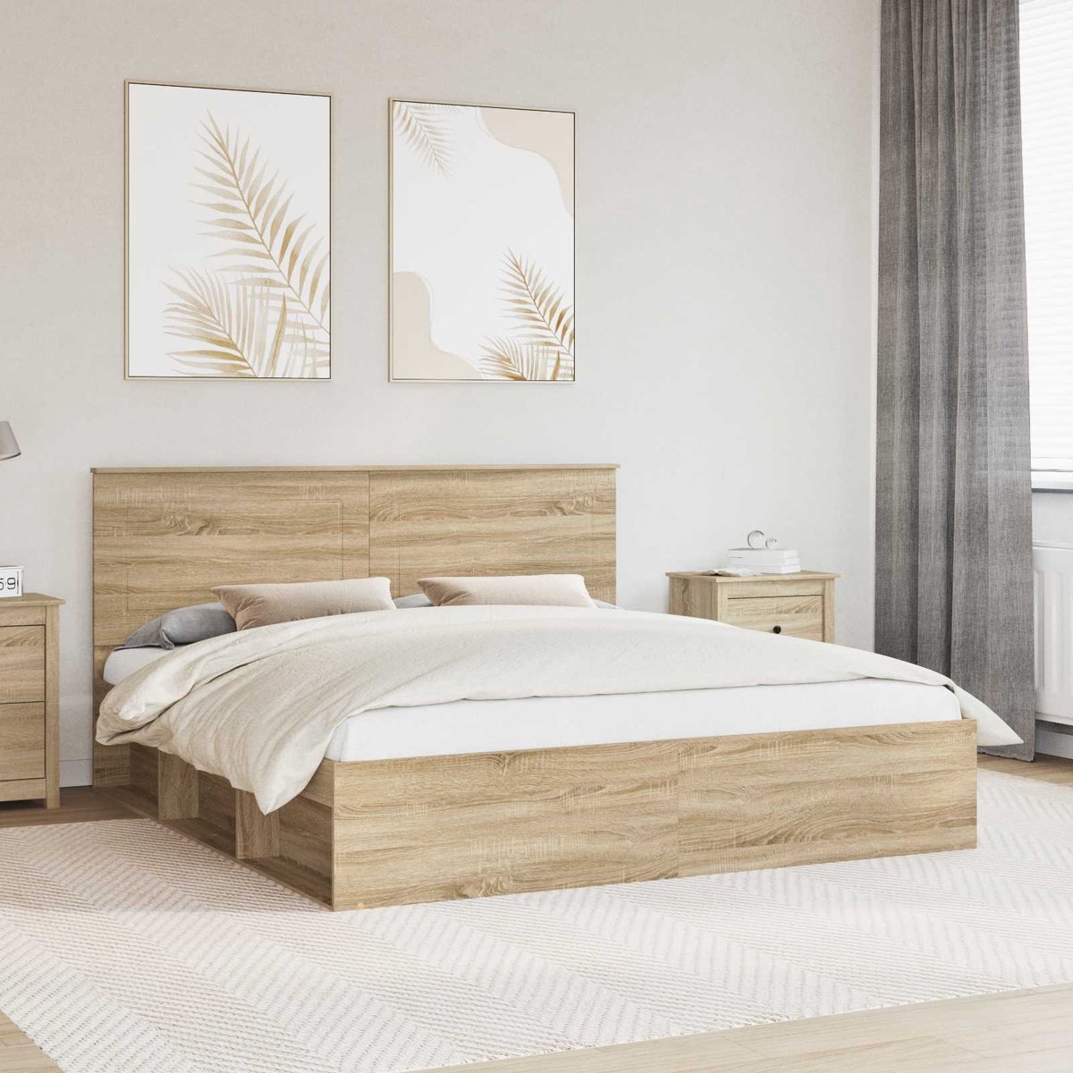 vidaXL - Bedframe - met - hoofdeinde - Sonoma - 200 - x - 200 - cm - Massief - grenenhout