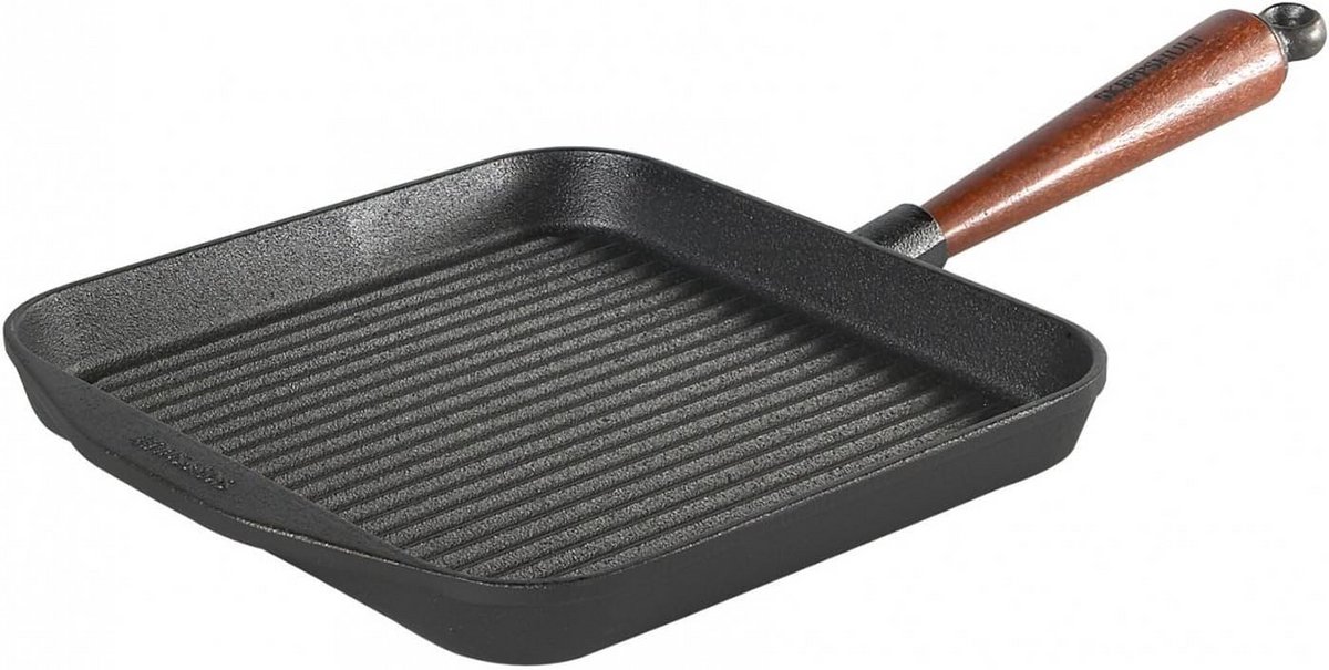 Gietijzeren Grillpan 25x25 cm met Houten Handvat Perfect voor Inductie