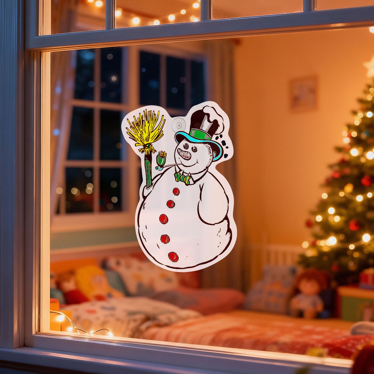 Kerst raamdecoratie sneeuwpop – Raamsticker met zuignap 30 x 29 cm – Herbruikbare kerstdecoratie voor raam en spiegel - 1 Stuks [59736B]