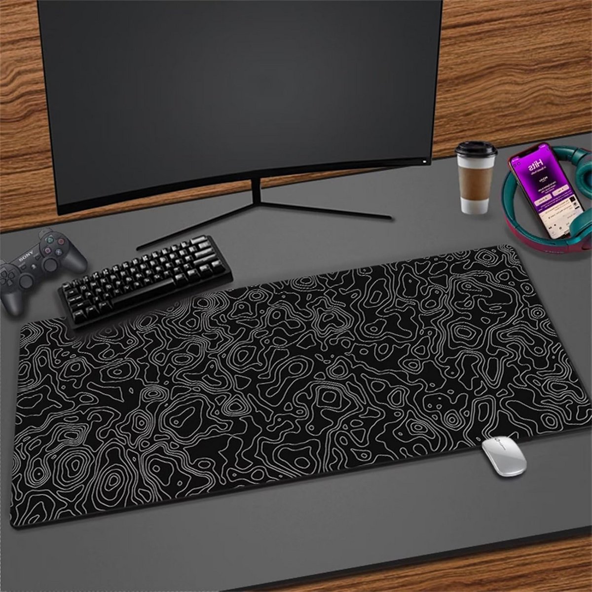 XXL Curved XL Gaming Muismat - 120x60cm Bureau Onderlegger - Antislip Rubber voor Gaming en Kantoor